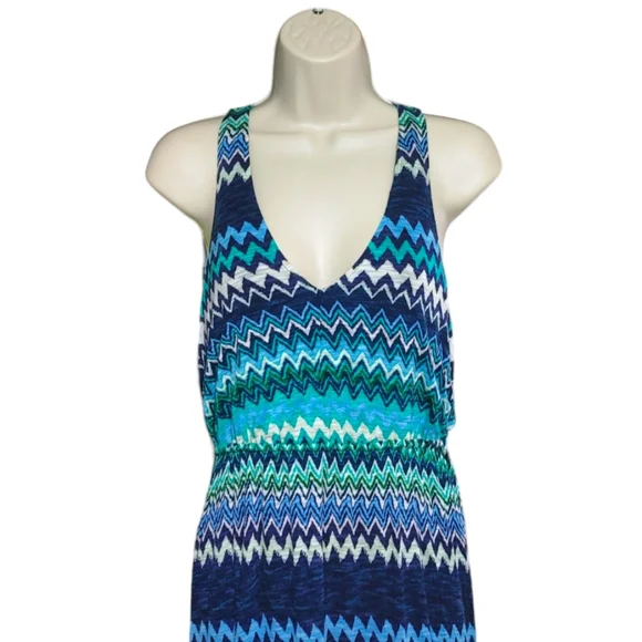 The Addison Story Blue Green Chevron Sleeveless Maxi Dress Women's Size Small S - Picture 9 of 13
